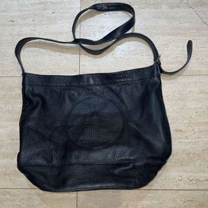 Tory Burch Pebbled Leather Large‎ Crossbody HOBO Bag TOTE Black Perforated Logo